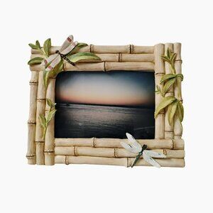 Vintage 3D Resin Bamboo Dragonfly Picture Frame 8" Holds 4x6 Photo Asian Cottage